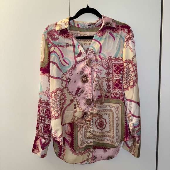 Fashion Nova Spending Spree Satin Button Down Blouse | Pink/Combo - Picture 4 of 5